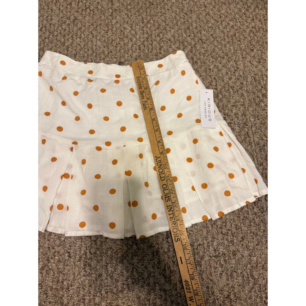 KIRIOUS | NEW Linen Blend Orange Polka Dot Cropped Tank/Skirt Pleated Set - Picture 10 of 12